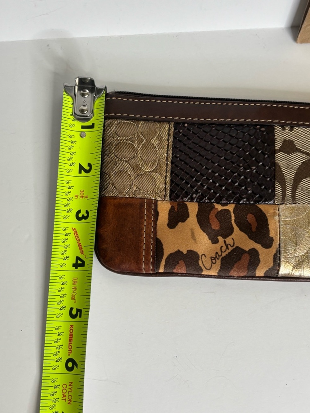 VTG Coach Patchwork Wristlet Signature Leopard Snakeskin Y2K Brown Gold - Picture 10 of 11